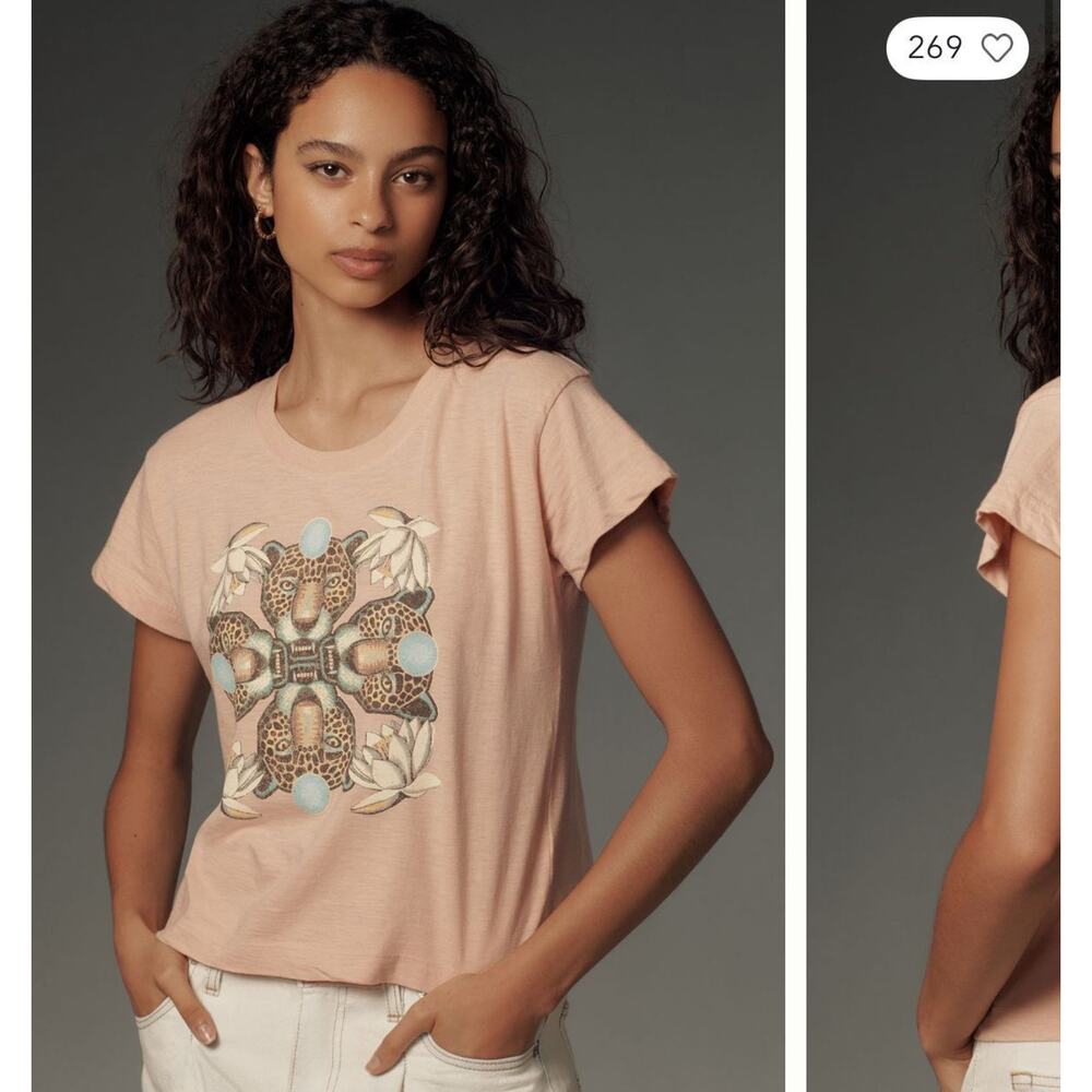 Anthropologie Peach Graphic Tee